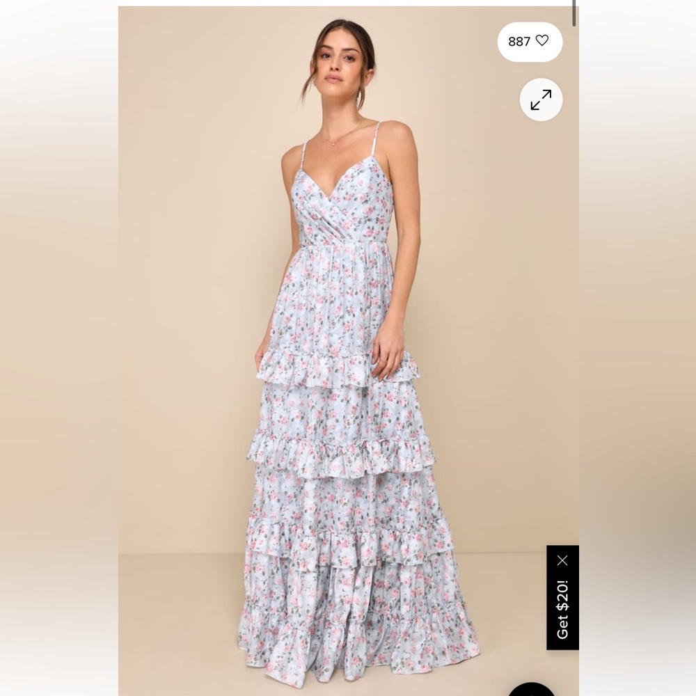 Lulu's Purple and White Tiered Ruffled Maxi Dress